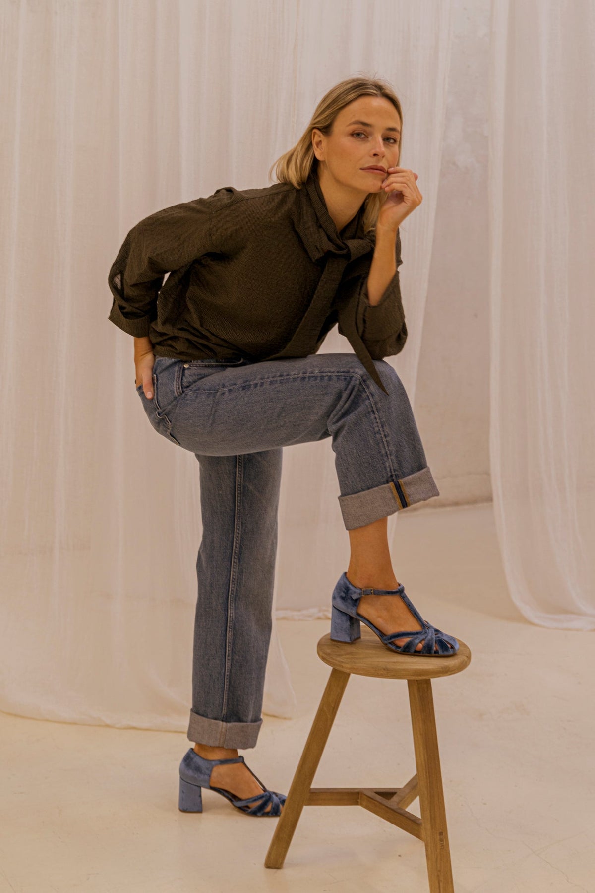 Hannah | Indigo T-Bar Block Sandals