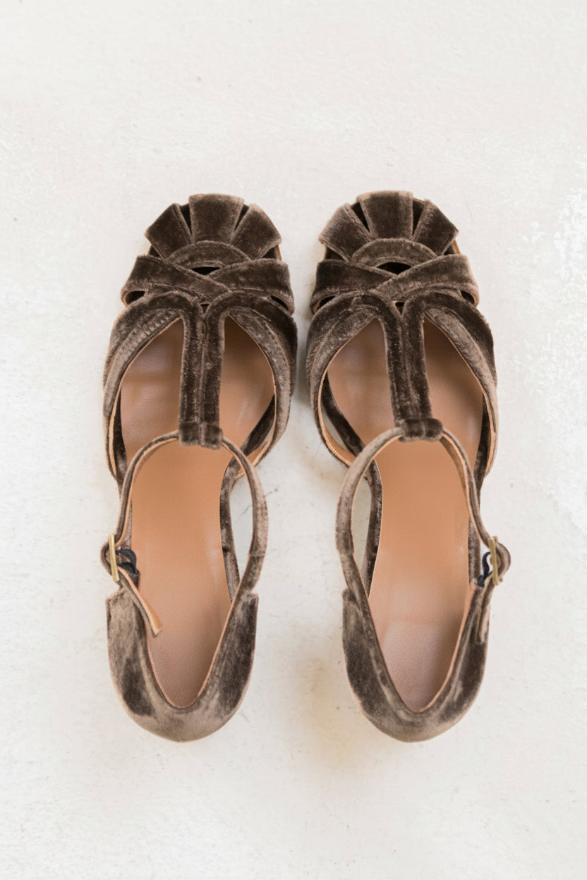 Roberta Brown Velvet Heeled Sandals – 6.5cm Heel